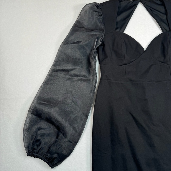 Lulus Black Bodycon Mini Dress Womens Size Medium Balloon Sleeve NWT Open Back - Picture 8 of 12